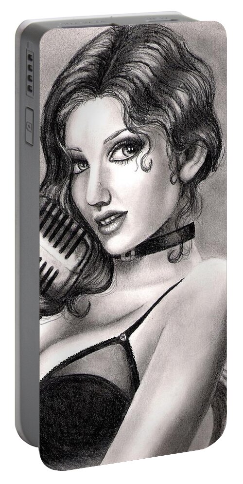 Woman Portable Battery Charger featuring the drawing Jazz Singer by Scarlett Royale