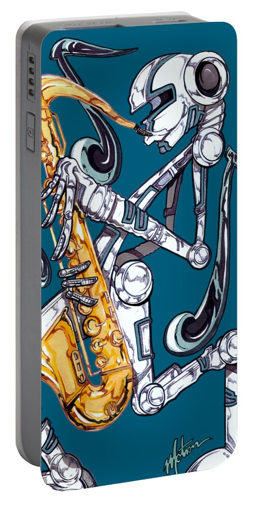 Metallic Musician Portable Battery Charger featuring the mixed media Jazzmen Saxophone player by Demitrius Motion Bullock