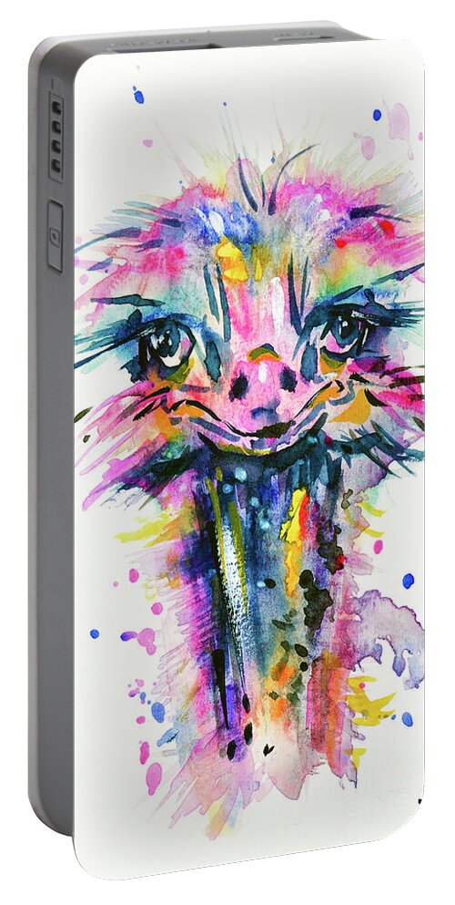 Ostrich Portable Battery Charger featuring the painting Jazzzy Ostrich by Zaira Dzhaubaeva