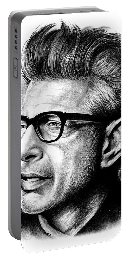 Jeff Goldblum Portable Battery Charger featuring the drawing Jeff Goldblum by Greg Joens