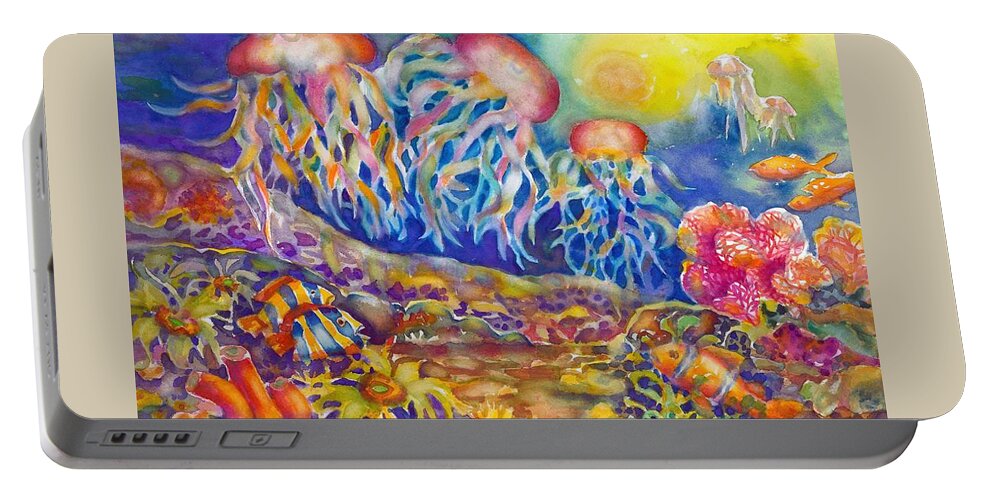 Painting Portable Battery Charger featuring the painting Jellies by Ann Nicholson