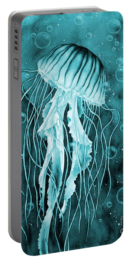 Jellyfish Portable Battery Charger featuring the painting Jellyfish in Blue by Hailey E Herrera