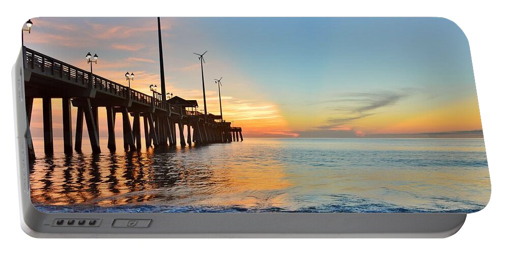 Obx Sunrise Portable Battery Charger featuring the photograph Jennette's Pier Aug. 16 by Barbara Ann Bell