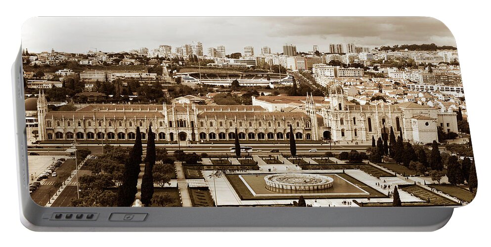 Lisbon Portable Battery Charger featuring the photograph Jeronimos Monastery in Sepia by Lorraine Devon Wilke