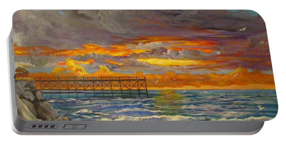 Fishing Pier Portable Battery Charger featuring the painting Gods handiwork by Dave Farrow
