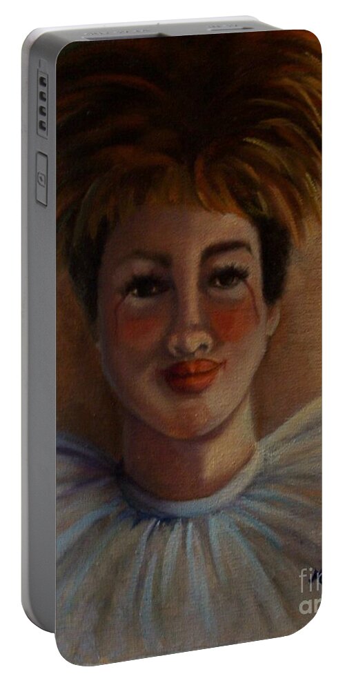 Portrait Portable Battery Charger featuring the painting Jester Justah Sistah by Marlene Book