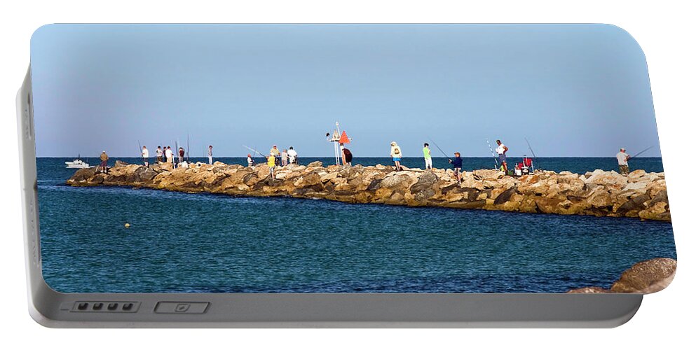 Many People Fishing Portable Battery Charger featuring the photograph Jetty Fishing by Sally Weigand