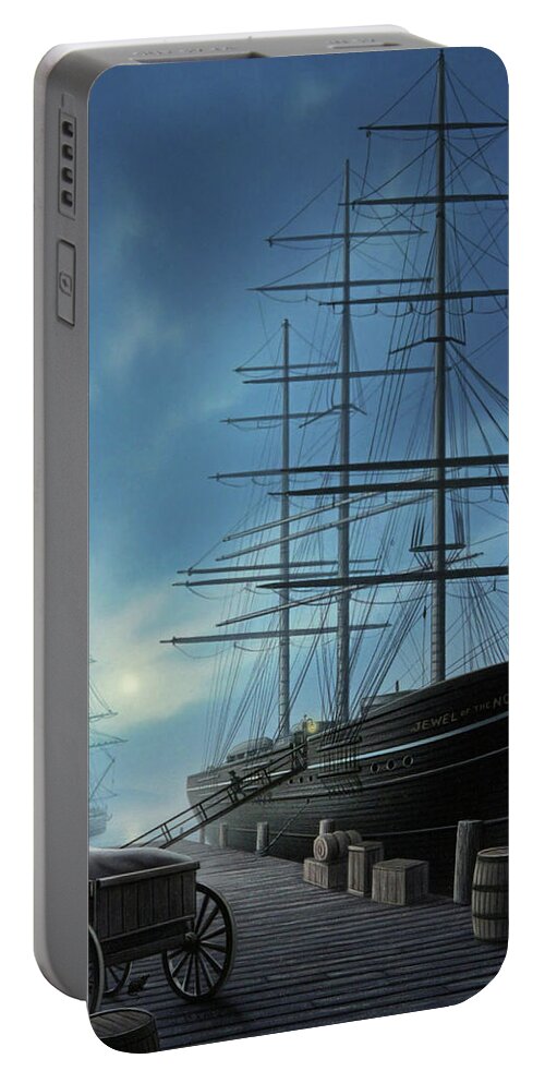 Ship Portable Battery Charger featuring the painting Jewel of the North by Jerry LoFaro