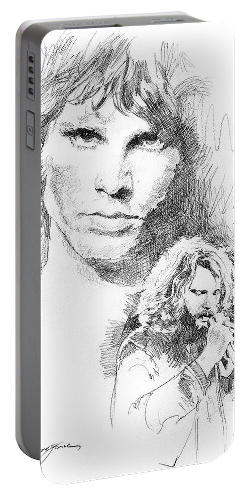 Pencil Portable Battery Charger featuring the drawing Jim Morrison Faces by David Lloyd Glover