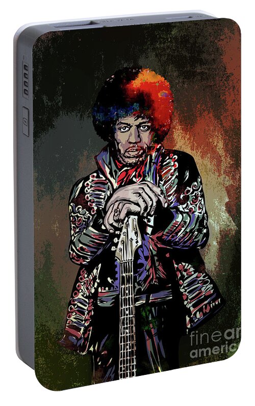 Hendrix Portable Battery Charger featuring the painting Jimi by Andrzej Szczerski