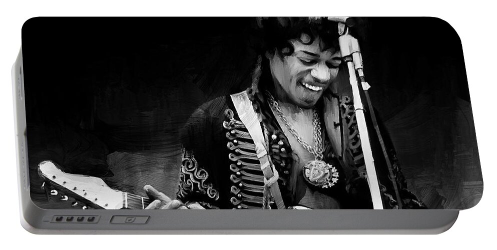 Jimi Hendrix Portable Battery Charger featuring the painting Jimi Hendrix 01 by Gull G