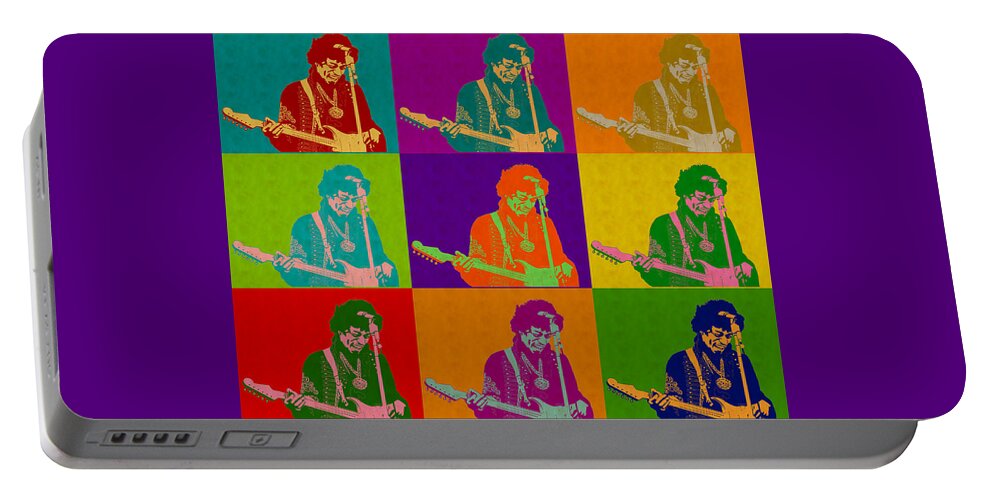 Jimi Hendrix Portable Battery Charger featuring the digital art Jimi Hendrix in the style of Andy Warhol by Anthony Murphy