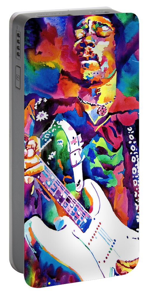 Jimi Hendrix Portable Battery Charger featuring the painting Jimi Hendrix Purple by David Lloyd Glover