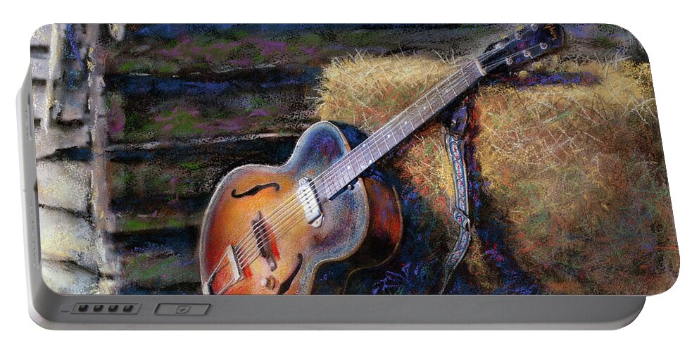 Watercolor Portable Battery Charger featuring the painting Jim's Guitar by Andrew King