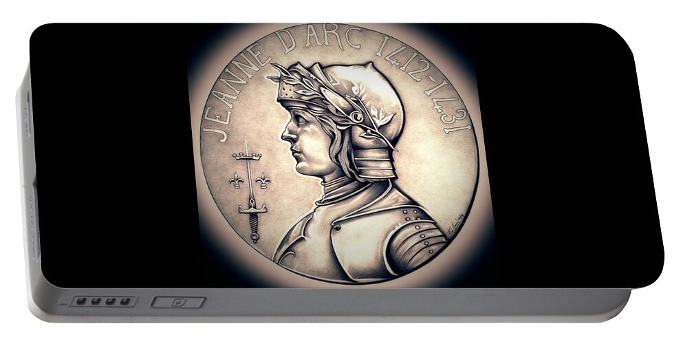 Coin Portable Battery Charger featuring the drawing Joan of Arc - Halo by Fred Larucci