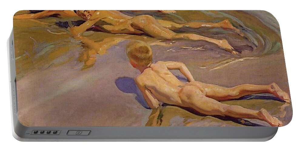 Children On The Beach Portable Battery Charger featuring the painting Children on the Beach by Joaquin Sorolla
