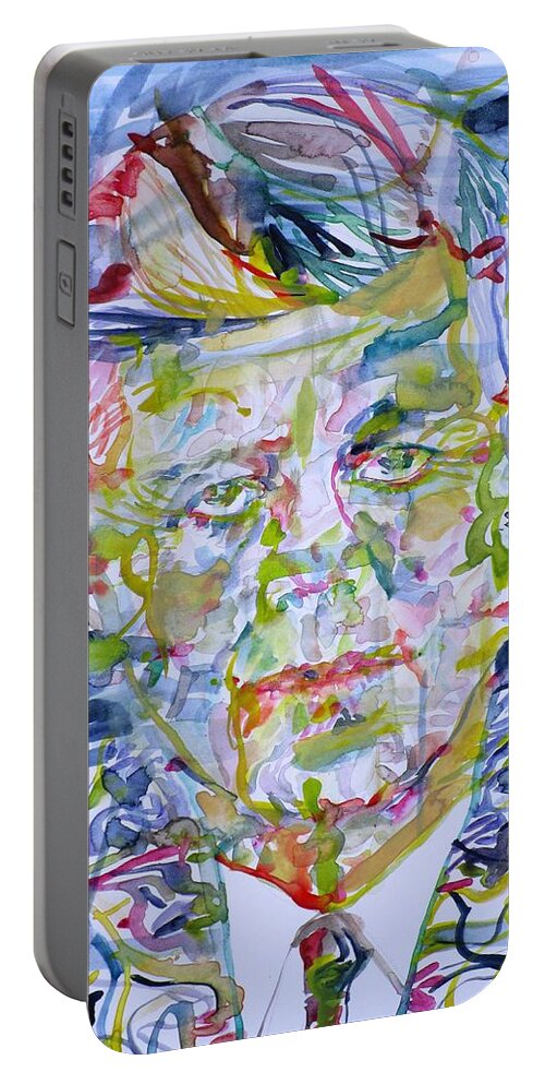 Kennedy Portable Battery Charger featuring the painting JOHN F. KENNEDY - watercolor portrait.2 by Fabrizio Cassetta