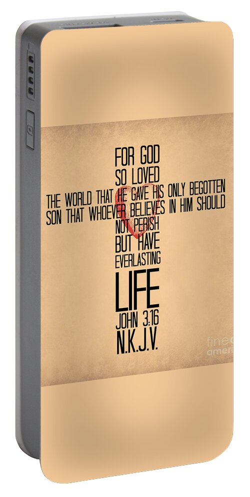 Typographic Art Portable Battery Charger featuring the mixed media John Three Sixteen The Cross by Eric Liller