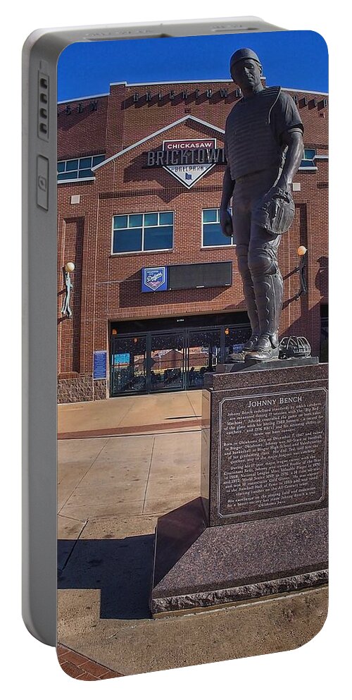 Johnny Portable Battery Charger featuring the photograph Johnny Bench Statue by Buck Buchanan
