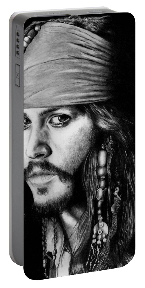 Johnny Depp Portable Battery Charger featuring the drawing Johnny Depp as Jack Sparrow by Rick Fortson