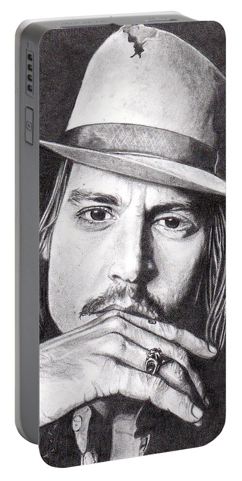 Pencil Drawing Portable Battery Charger featuring the drawing Johnny Depp by Daniel Carvalho