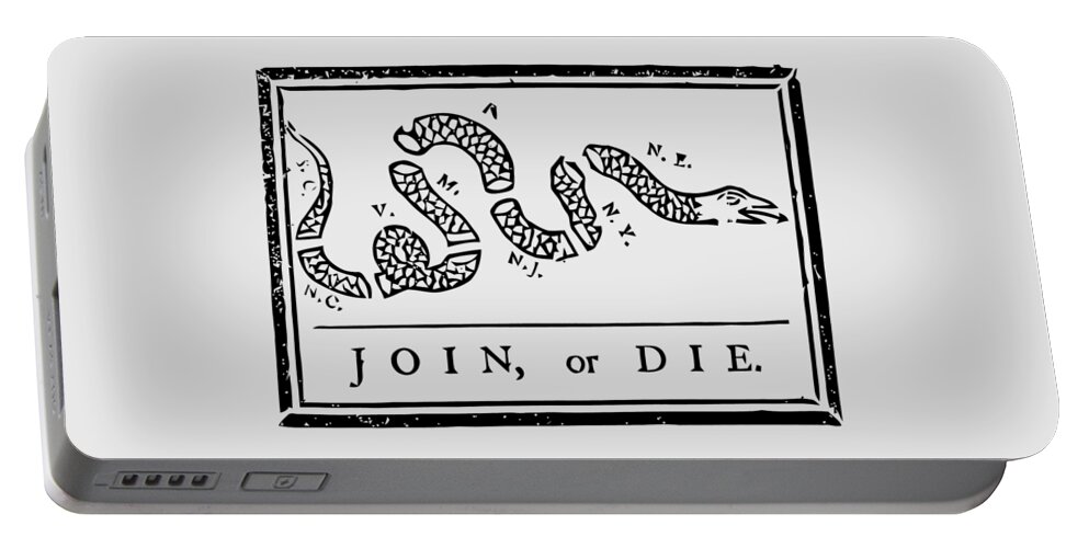 Join Or Die Portable Battery Charger featuring the mixed media Join or Die by War Is Hell Store