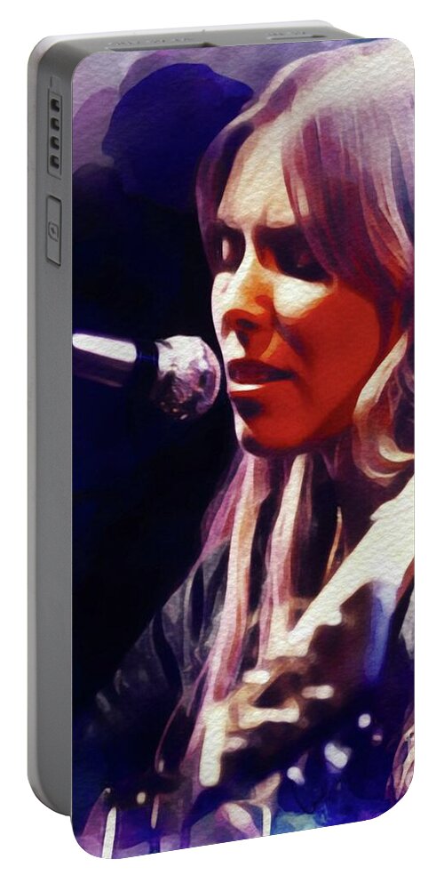 Joni Portable Battery Charger featuring the painting Joni Mitchell, Music Legend by Esoterica Art Agency