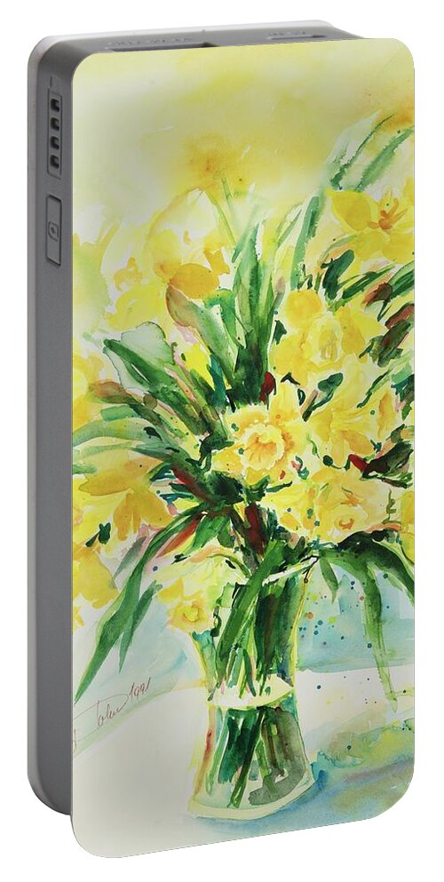 Flowers Portable Battery Charger featuring the painting Jonquils by Ingrid Dohm