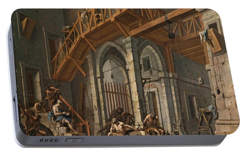 Alessandro Magnasco Portable Battery Charger featuring the painting Joseph interprets the Dreams of the Pharaoh's Servants whilts in Jail by Alessandro Magnasco