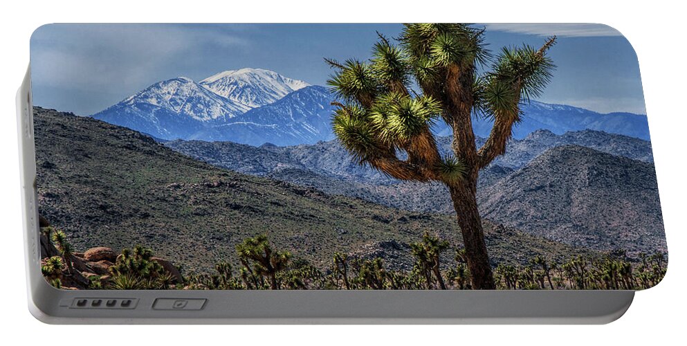 California Portable Battery Charger featuring the photograph Joshua Tree in Joshua Park National Park with the Little San Bernardino Mountains in The Background by Randall Nyhof