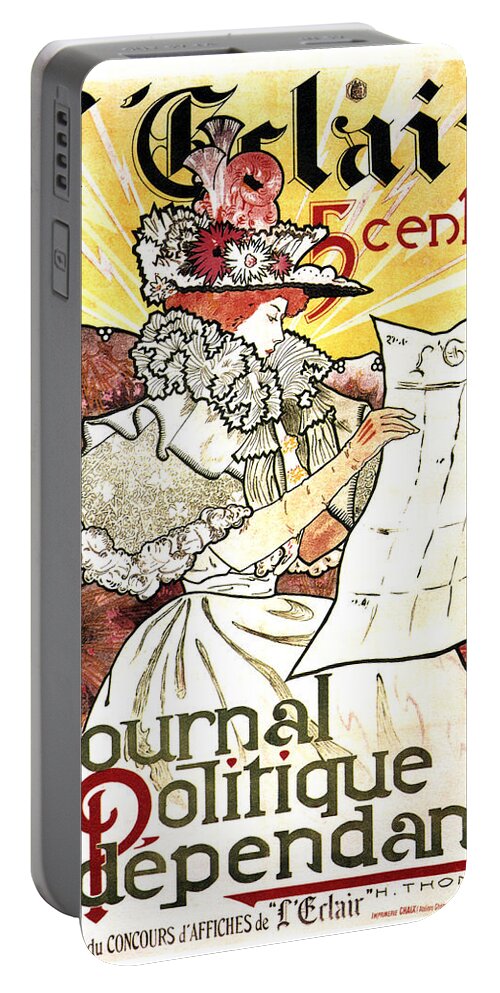 Journal Politique Independant Portable Battery Charger featuring the mixed media Journal Politique Independant - Political Newspaper - Vintage Art Nouveau Poster by Studio Grafiikka
