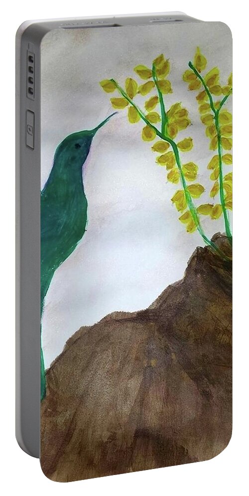 Hummingbird Portable Battery Charger featuring the painting Joy at the Top of a Mountain by Margaret Welsh Willowsilk