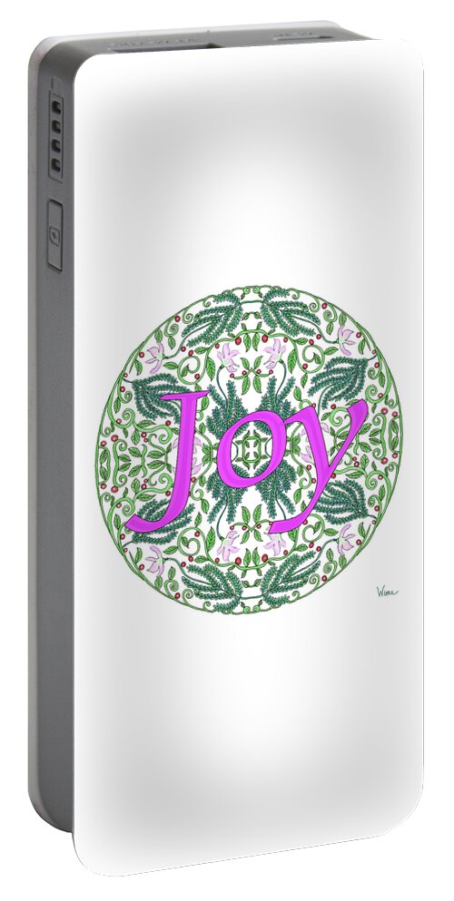 Lise Winne Portable Battery Charger featuring the digital art Joy with Purple Flowers by Lise Winne