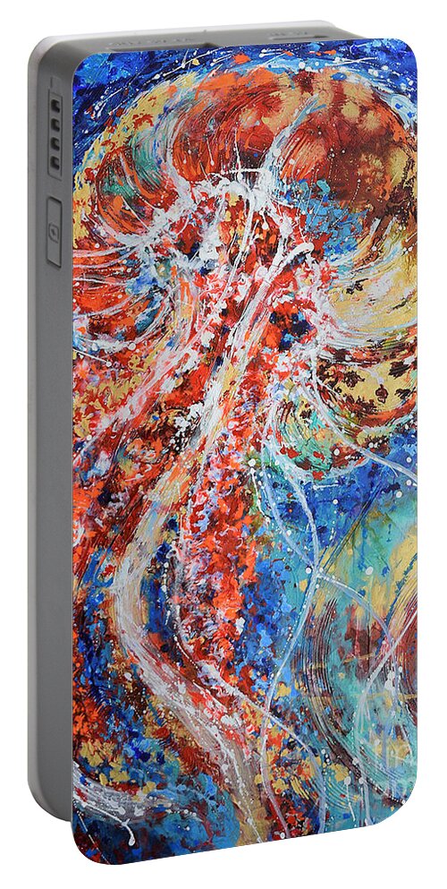 Jellyfish Portable Battery Charger featuring the painting Joyous Jellyfish by Jyotika Shroff