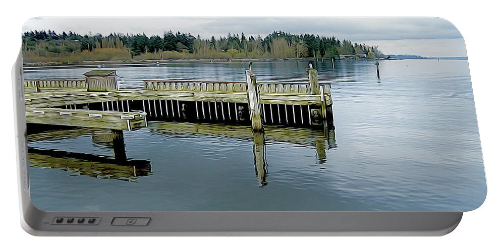 Boat Docks Portable Battery Charger featuring the photograph Juanita Bay in Gray by Linda Carruth