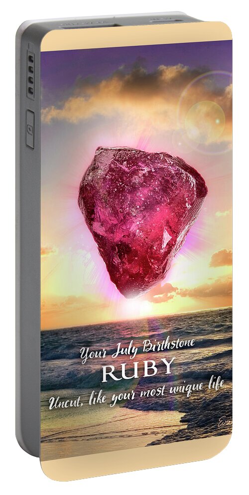 July Portable Battery Charger featuring the digital art July Birthstone Ruby by Evie Cook