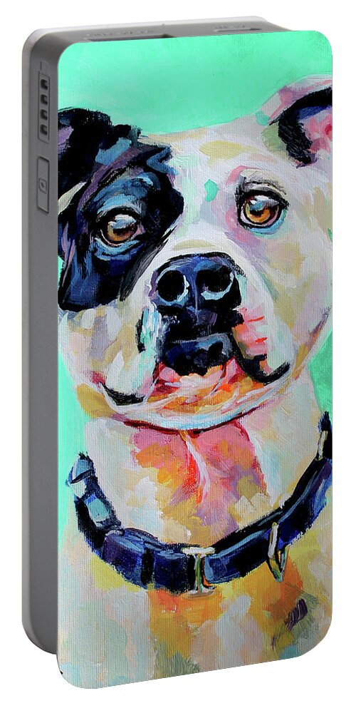 Acrylic Portable Battery Charger featuring the painting Jumping Bean by Arleana Holtzmann
