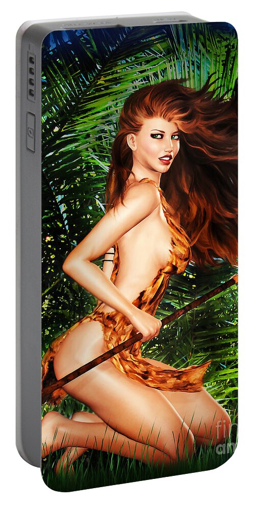 Jungle Portable Battery Charger featuring the digital art Jungle Girl by Alicia Hollinger