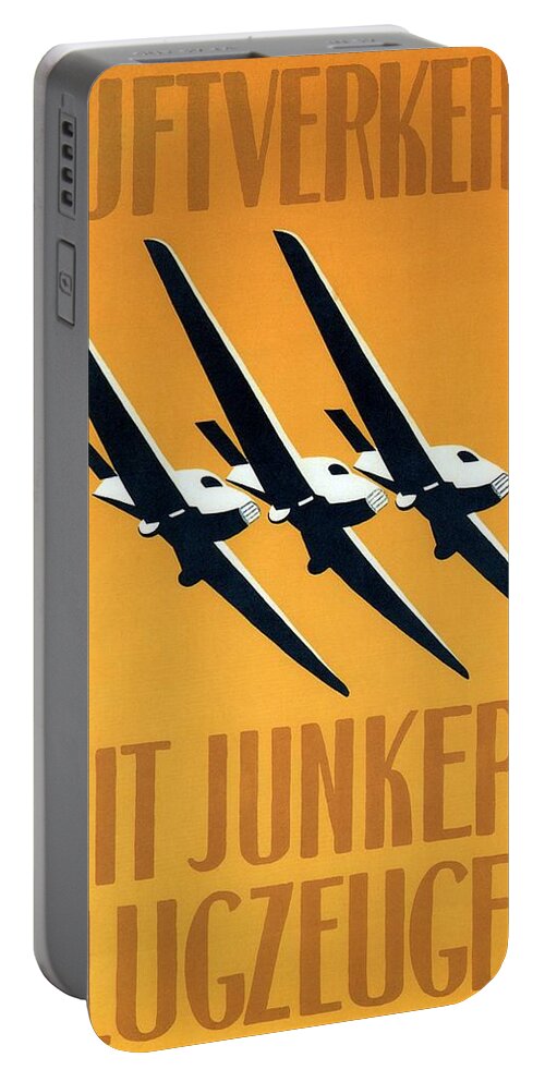 Luftverkehr Portable Battery Charger featuring the painting Junkers-Flugzeug and Luftverkehr Aircrafts - Vintage Advertising Poster - Minimalist by Studio Grafiikka