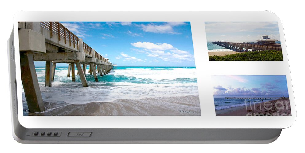 Beach Portable Battery Charger featuring the photograph Juno Beach Pier Florida Seascape Collage 1 by Ricardos Creations