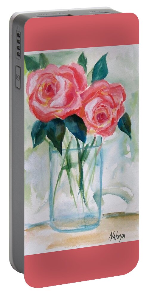 Roses Portable Battery Charger featuring the painting Jus The Two of Us by Nataya Crow