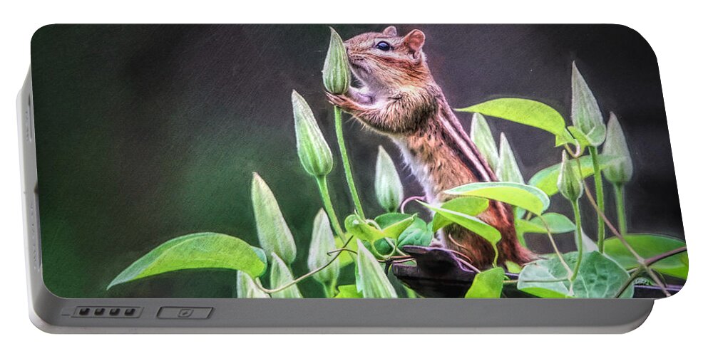 Chipmunk Portable Battery Charger featuring the photograph Just A Little Sniff by Tina LeCour
