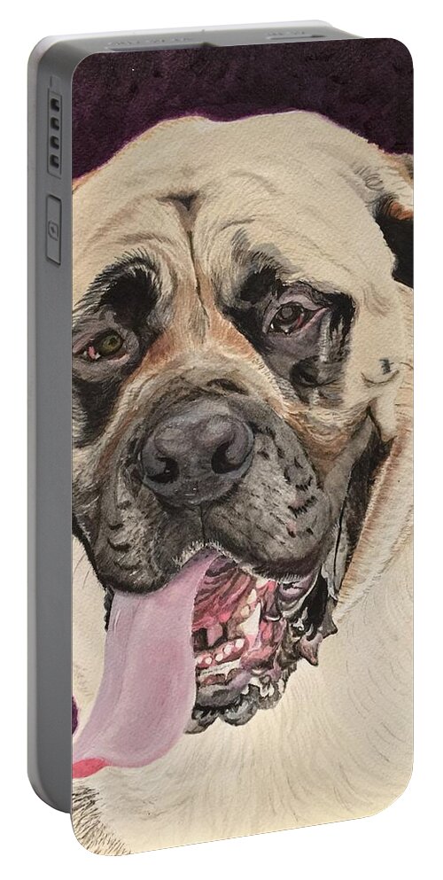 Bullmastiff Portable Battery Charger featuring the painting Just Chill'n by Sonja Jones