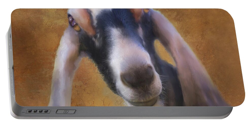 Goats Portable Battery Charger featuring the mixed media Just Kidding Around by Colleen Taylor