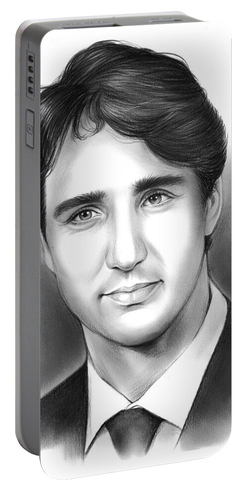 Justin Trudeau Portable Battery Charger featuring the drawing Justin Pierre James Trudeau by Greg Joens