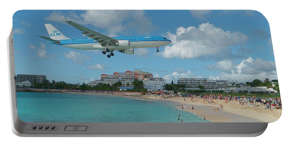Klm Portable Battery Charger featuring the photograph K L M at St. Maarten Airport by David Gleeson