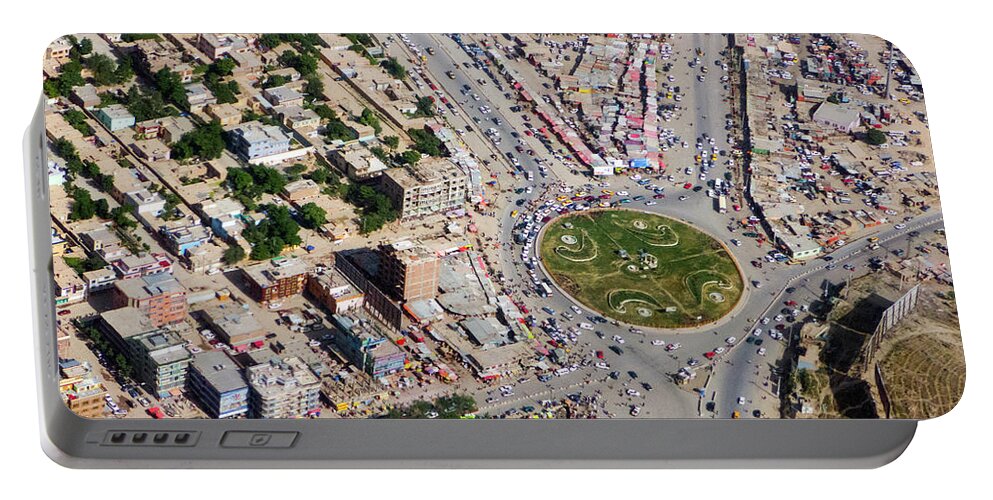 Kabul Portable Battery Charger featuring the photograph Kabul Traffic Circle Aerial Photo by SR Green