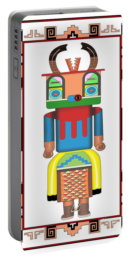 Kachina Portable Battery Charger featuring the digital art Kachina Doll by Tim Hightower