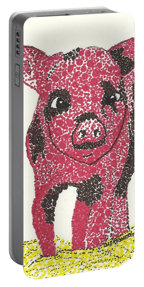 Pig Portable Battery Charger featuring the drawing Kai by Ali Baucom