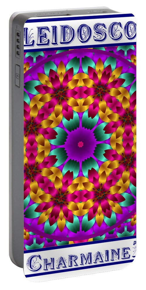 Kaleidoscope Portable Battery Charger featuring the digital art Kaleidoscope 4 by Charmaine Zoe